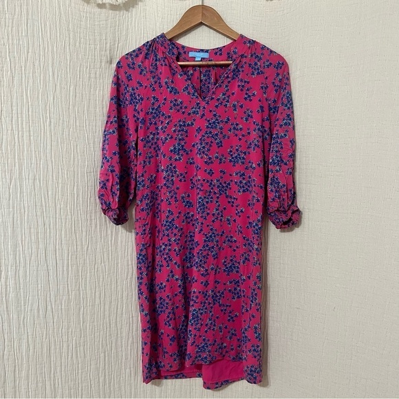 Draper James RSVL Floral Smocked Sleeve V Neck Pink Blue Mini Dress Women Size S - Picture 2 of 7